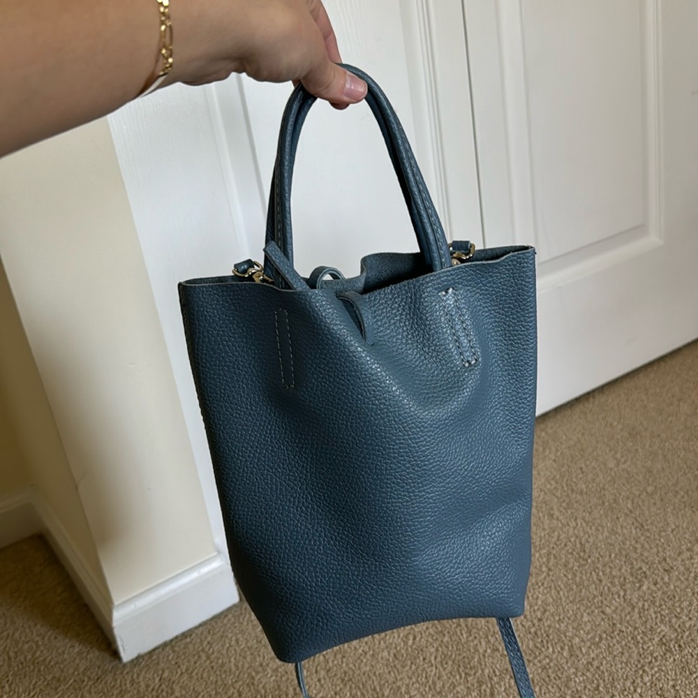 Blue leather cross body bag from Italy!! Real leather. Never worn!